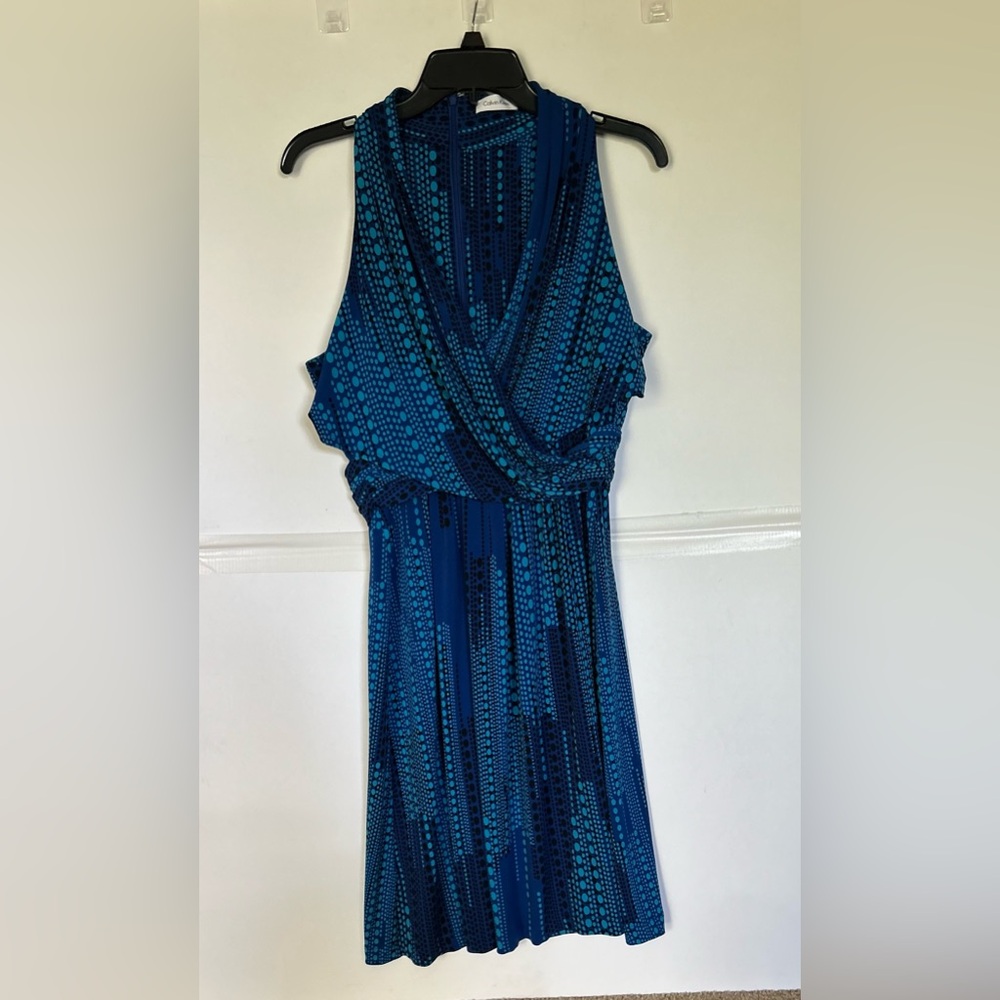 Calvin Klein Elegant Blue Patterned Women's Sleeveless Dress. Size S-M